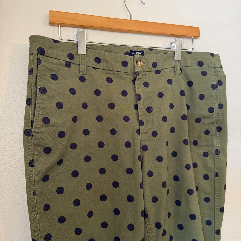 J.Crew High Rise Girlfriend Chino Pants Olive Green Polka Dot Relaxed Trouser 14 - Picture 3 of 8